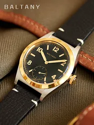 Baltany Vintage Bubbleback Quartz Watch VD78 Gold Bezel Leather Subdial 10ATM Sapphire Crystal Stainless Steel Retro Wristwatch