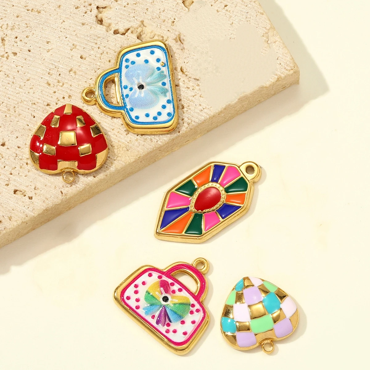 3Pcs/Lot Stainless Steel Colorful Heart Charms Enamel Cute HandBag Pendant For DIY Making Necklace Accessories Wholesale