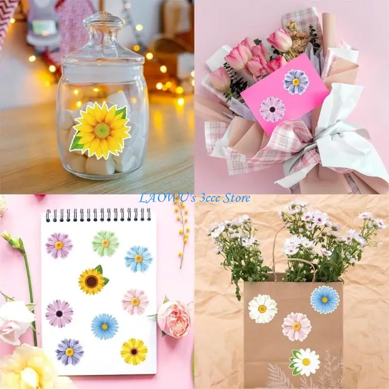 

Y8AD Gift Box Sticker Adhesive Laptop Sticker Colorful Flower Sticker Decal for Kids