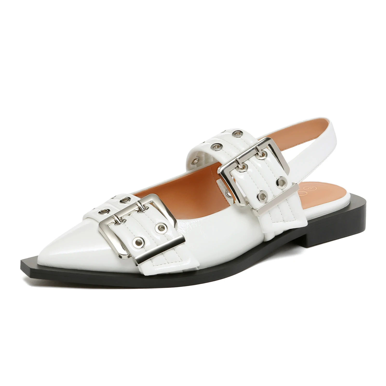 Ballerines à boucle pour femmes, chaussures plates à bride arrière, chaussures confortables à bout pointu