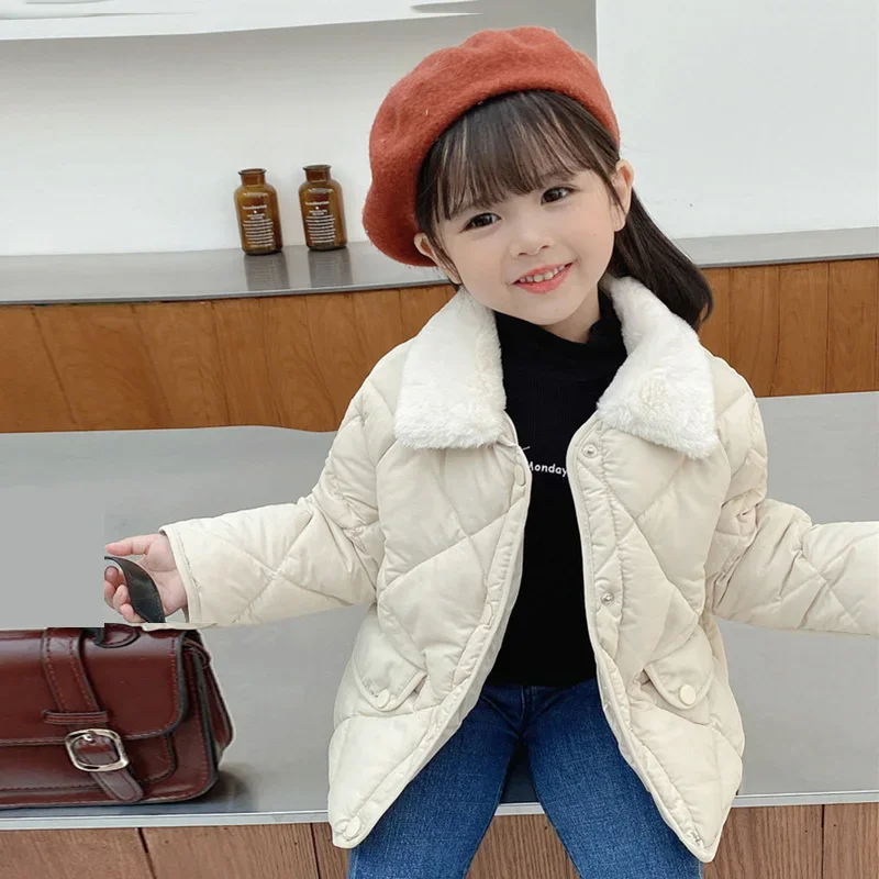 Kids Turndown Collar Coats Boys Girls Winter Warm Parkas Children Autumn Cotton Outer Clothing Baby Lightweight Jackets 2-6Y