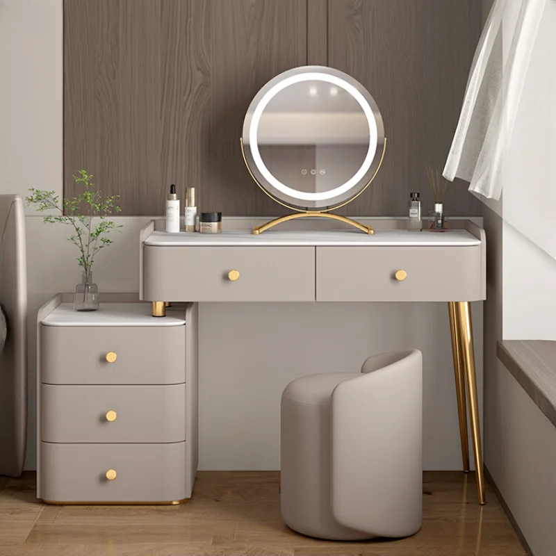 Luxury Organizer Dressing Table Makeup Stool Storage Mirrors Dresser Led Lights Modern Comoda Pra Quarto Bedroom Furniture