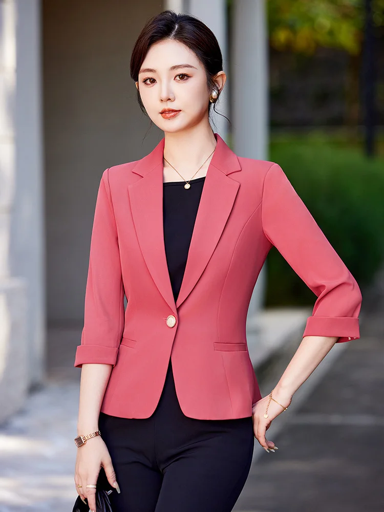 캐주얼 슬림핏 여성용 자켓 경량 티셔츠 쿼터 슬리브 봄 여름 다용도 패셔너블 스몰 웨스턴 슬...