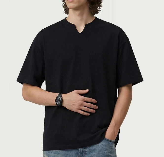 Summer V-neck T-shirt Men's Loose and Simple Solid Color Hong Kong Style Half-sleeved