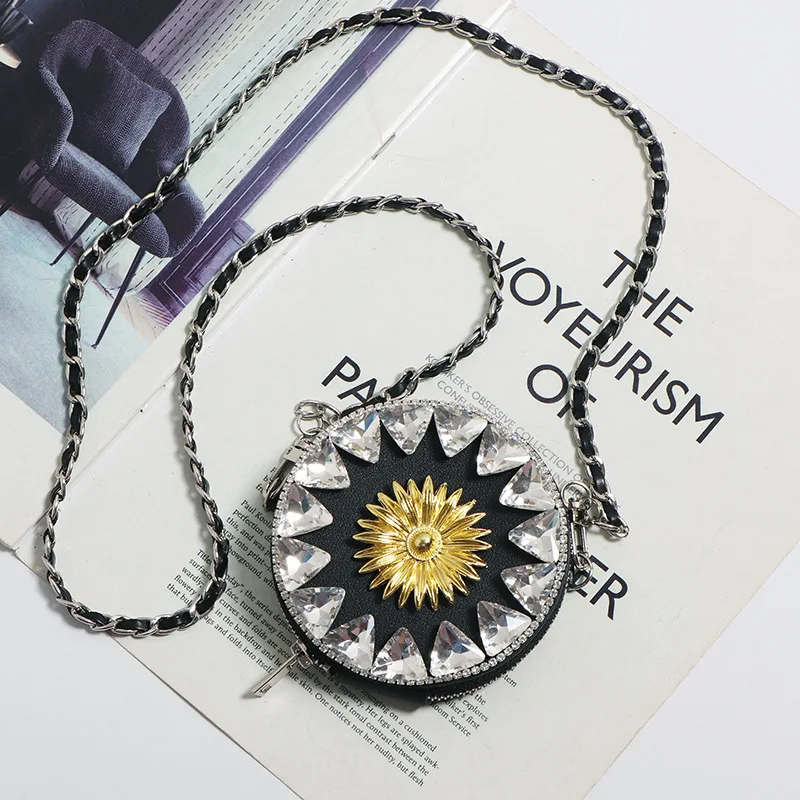 DAEYOTEN 2022 New Coin Purses and Handbags Luxury Crossbody Bags for Women Diamond Party Bag Mini Round Woven Small Bag ZM1309