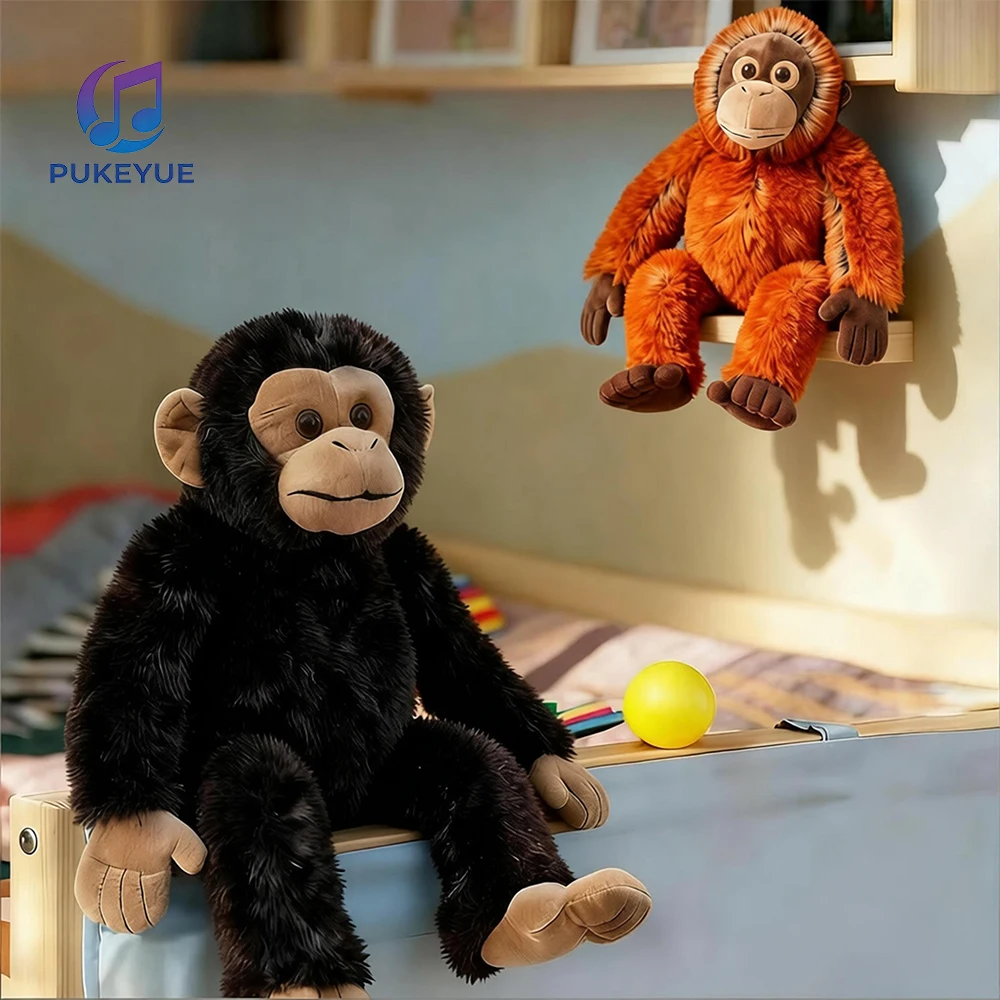 Black Realistic Gorilla Plush Toy - Red Fur Sitting Pose Silver Kong Zoo Stuffed Animal Birthday Gift for Boys Perfect Children