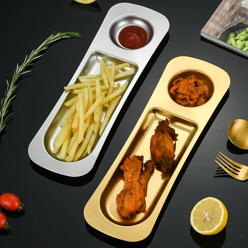 

304 snack plate Korean golden dipping sauce plate Stainless steel dipping sushi plate Dumplings plate Hotel restaurant BBQ plate