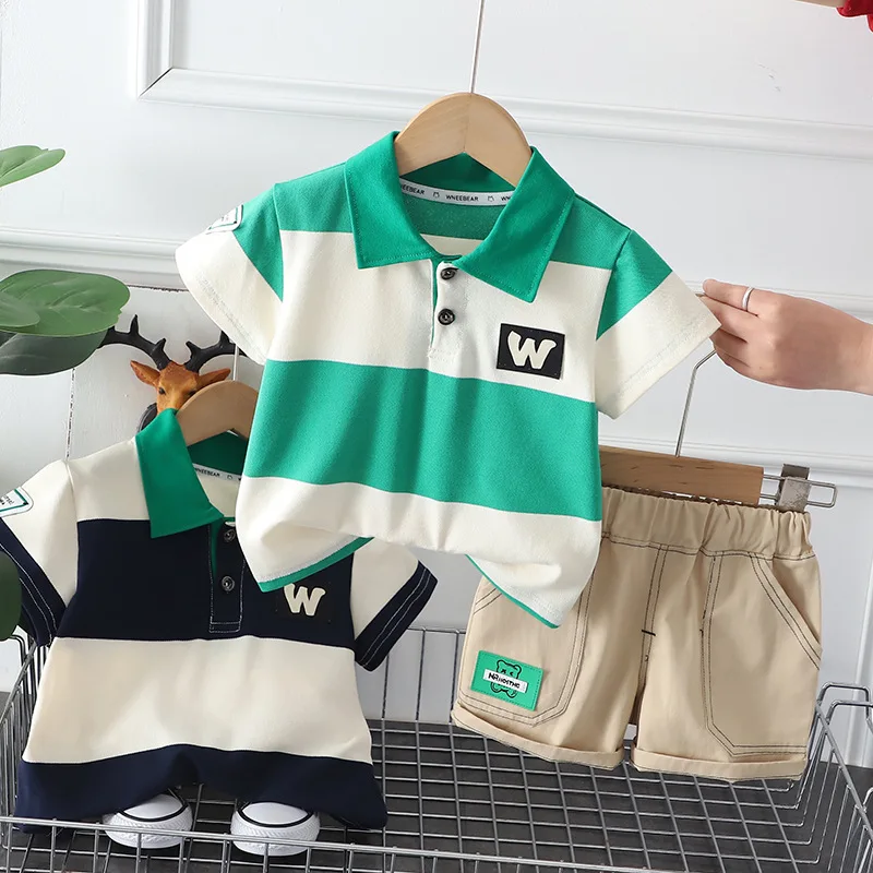 Toddler Baby Boys Clothes Set New Summer Casual Patchwork Fashion Children Poles+Shorts 2 PCS Boutique Kids Tracksuits GY05091