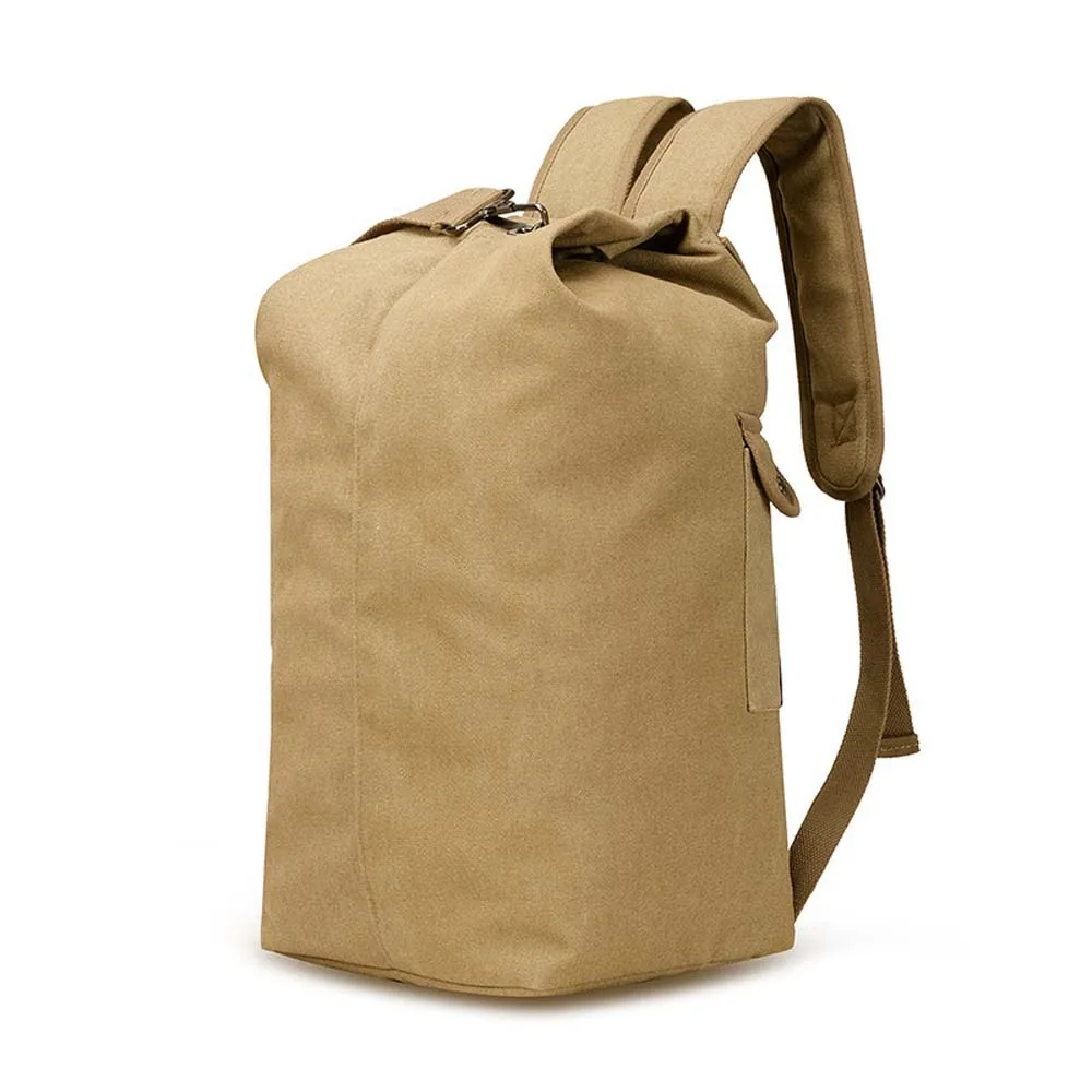 

Solid Color Vintage Canvas Rucksack Folding Handbag Multi-pockets Design Backpack Daypack Multi-purpose