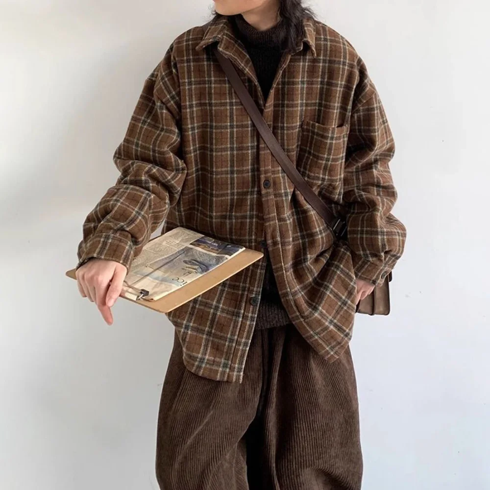2025 New Men's Striped Workwear Long-Sleeved Shirt Japanese Retro Casual Fashion Trend Simple Loose College Style Men's Tops