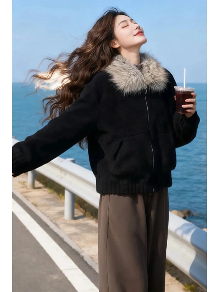 

Bla Lamb Fur Jaet Women's Thiened Stand Collar ort Cotton Clothes Winter Faion Korean Sle Commute Loose Fit Coat