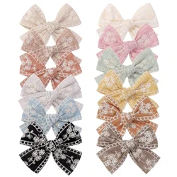 2Pcs Baby hairpin Kids Classic Embroidery Flower Bow Hair Clips Geometric Sweet Vintage Cotton Baby Girls Hair Accessories