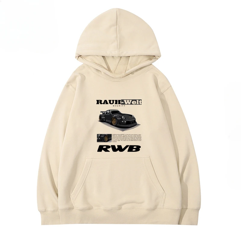 RWB Modified Car 911 M White Hooded Hoodie Men Women of The Same Model 2024 New Autumn and Winter Leisure Loose 100 Top Clothing