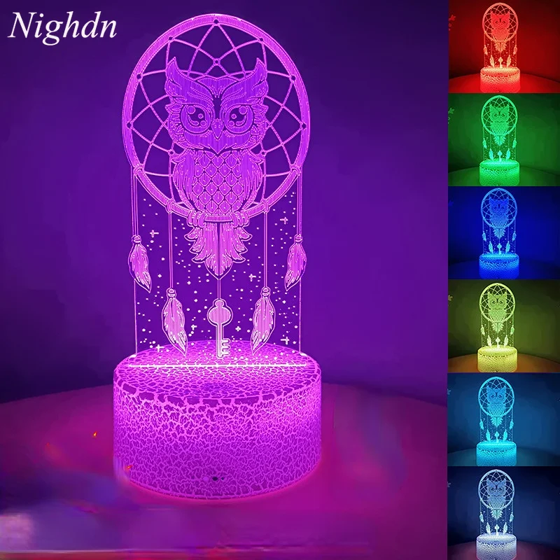 Owl 3d Illusion Lamp Colorful Led Creative Touch Remote Control Night Light Bedroom Atmosphere Decoration Table Lamp Gift Kids