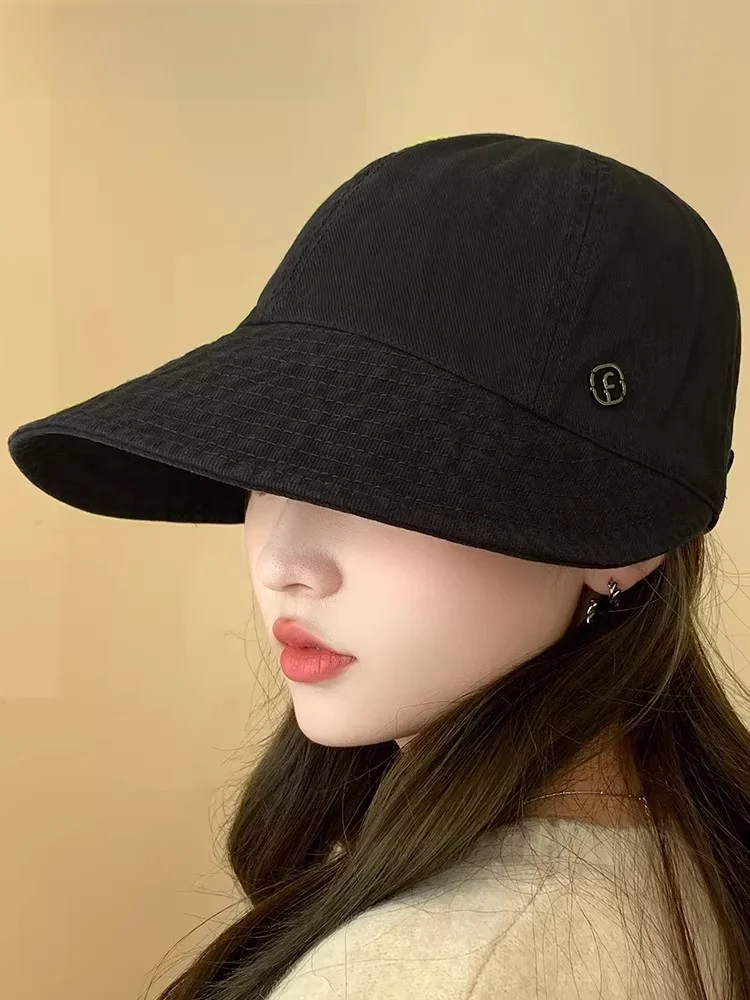 celot-kever-korean-sle-wide-brim-dubill-cap-women's-spring-sun-protection-hat-cotton-cool-letter-pattern-cap