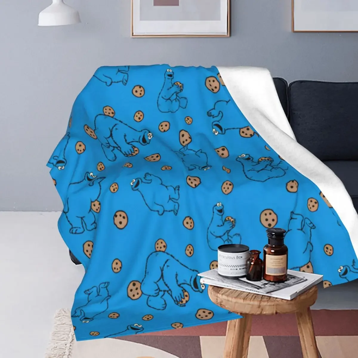 Kekse Monster Blue Muster Blanket Fleece Spring/Autumn portable light thin Blanket for Sofa Travel Tages Decken