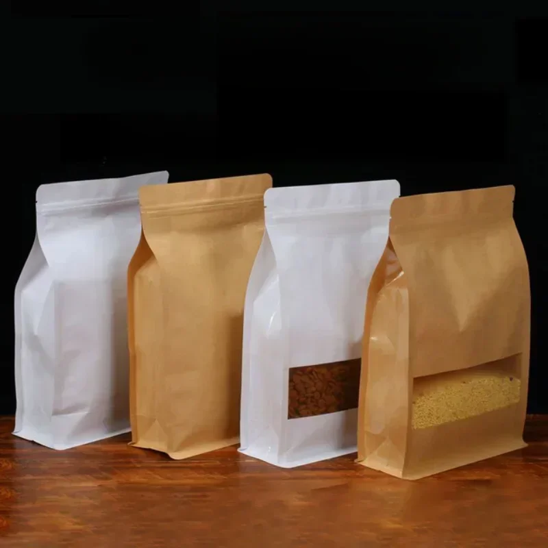 0.3mm Kraft Paper Self Sealing Bag Stand Up with Frost Window Food Dry Fruits Tea Package Bags Can Be Heat Sealed Zipper Pouch