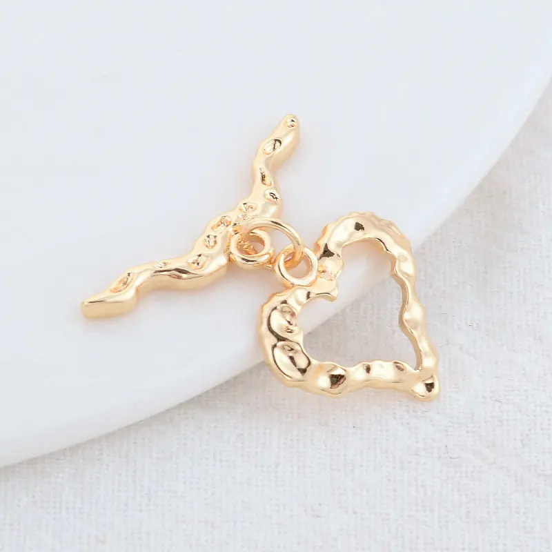 17*26MM 14K Gold Color Plated Brass Heart Bracelet O Toggle Clasps High Quality Diy Jewelry Making Supplies