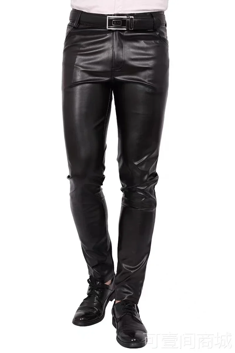 New 2023 Hit The Sales of Europe and The United States Solid Color PU Stretch Casual Men Leather Pants Fashion Handsome Straight