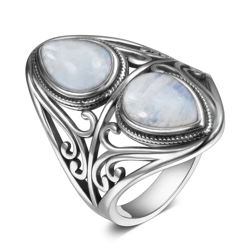 

Huaya Women's Vintage Hollow Rings Ancient Silver Color Classic Ring Elegant Banquet Personality Accessories