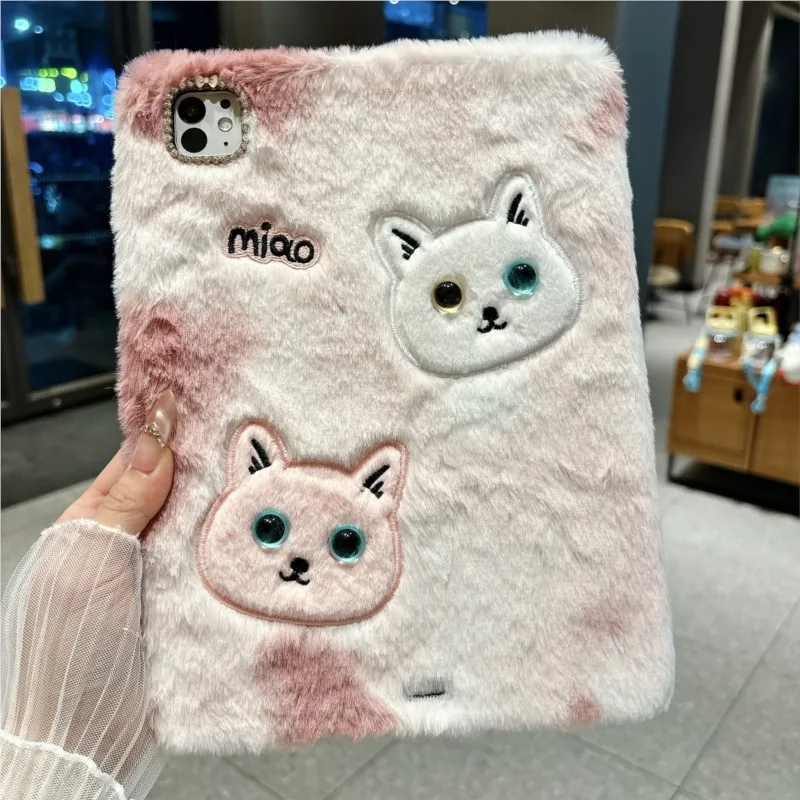 

Plush Cat Tablet Case For iPad Mini 6/7 5/6/7/8/9/10th Air1/2/3/4/5/6/7/8 Pro 8.3/9.7/10.2/10.5/10.9/11/12.9/13inch A16 A19 M4