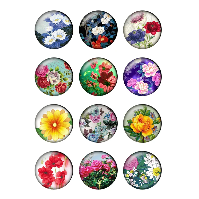 24pcs/lot Flowers Groups Round Glass Cabochons 10mm-25mm DIY Jewelry Making Findings & Components H188