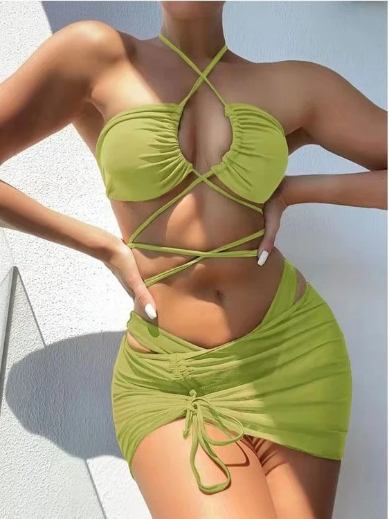Ladies High Waist Split Bikini 2026 New Trendy Sexy Swimsuit Solid Color Bathing Beachwear Summer Vacation Fashion Bathing Suit - view 4