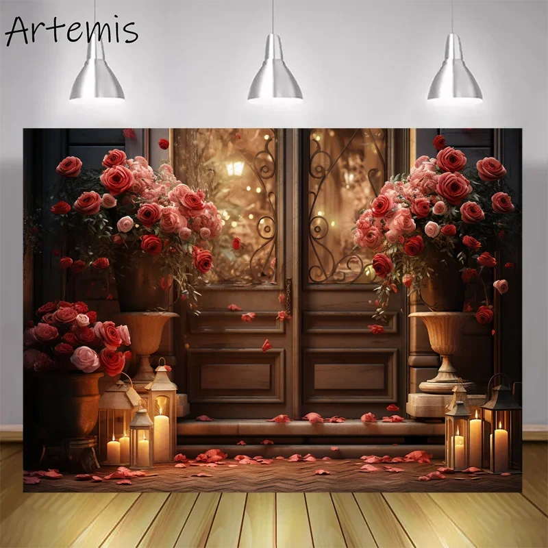 Valentine's Day Background Romantic Rose Candlelight Love Story Petal Art Children's Birthday Portrait Backdrop Photo Studio