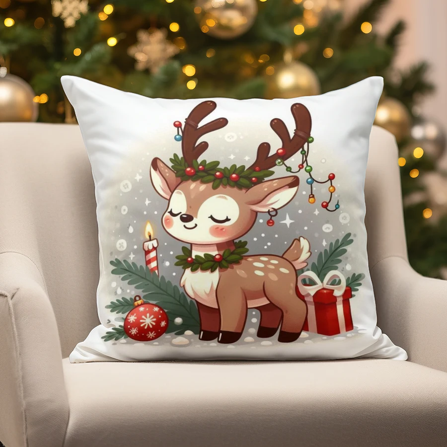 Home Decor Cute Christmas Deer & Tree Pillow Suitable For Sofa Bedroom Car Pillow Cover Cushion Rectangular Back Cushion