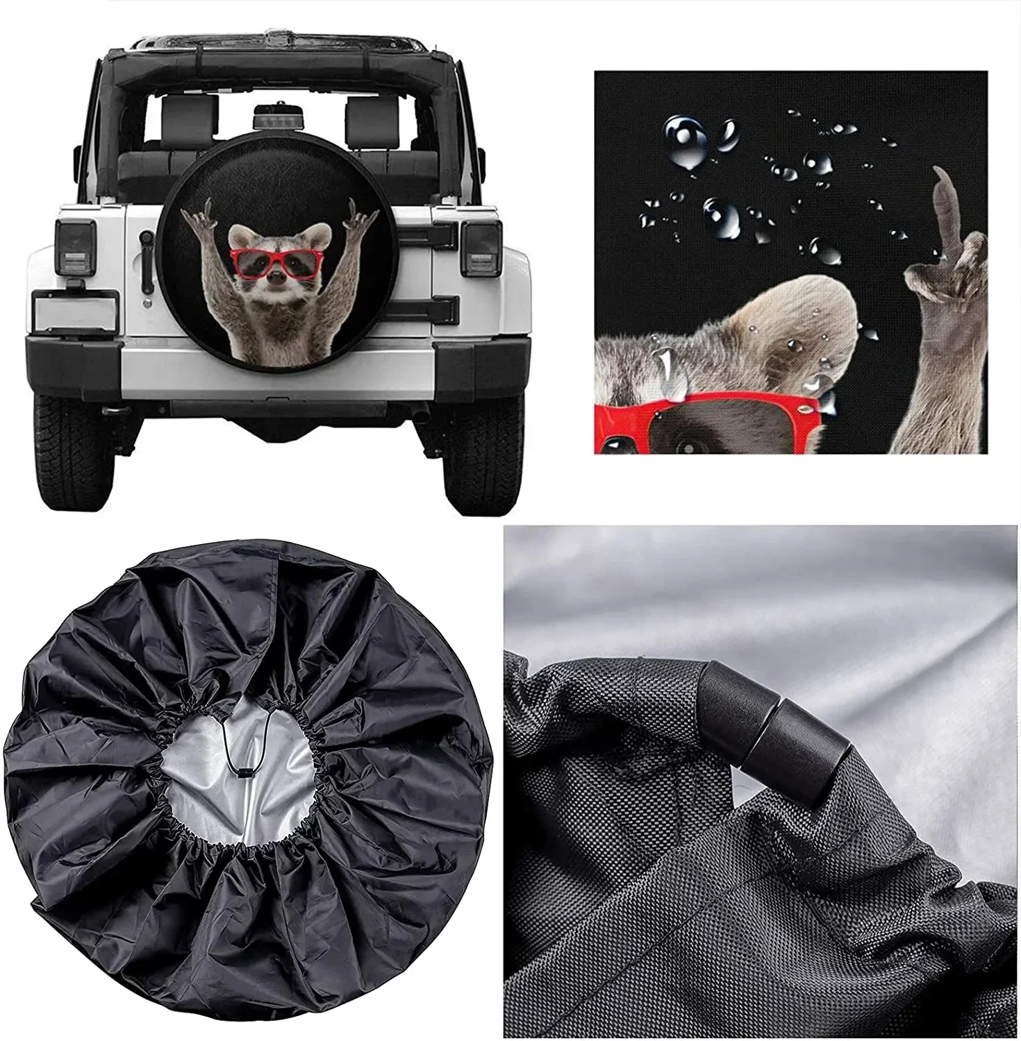 Funny Raccoons 14" 15" 16" 17" Inch Leather Spare Wheel Tire Cover Case Bag Pouch Protector Car Tyres for Jeep Hummer Accessorie