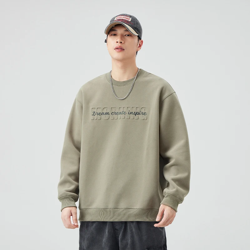 Japanese-Style Retro Steel Printing Letter Printing Design round Neck Sweater Men's Loose All-Match Casual 2024 New clothes