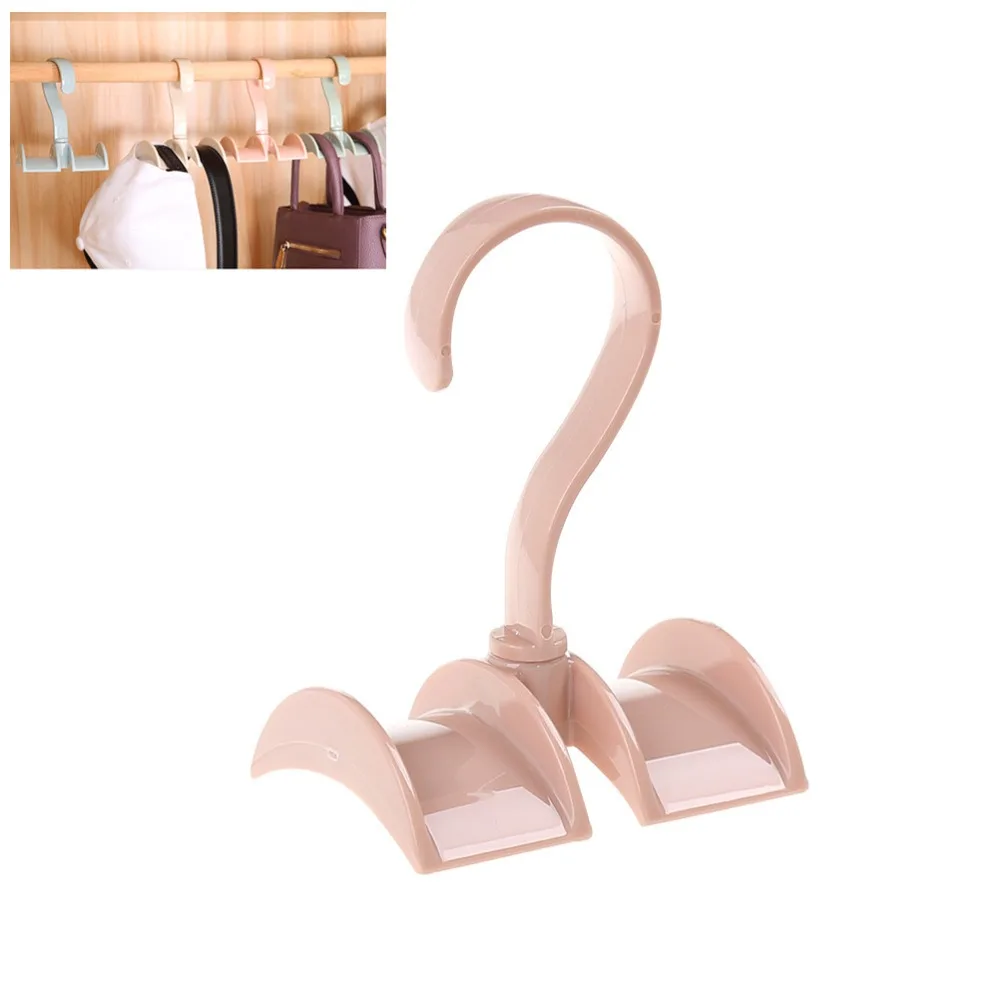 Practical Plastic Rotatable Closet Hanger Pink Width 3.5cm Swivel Storage Hanger Double Hook Hanger Closet Storage