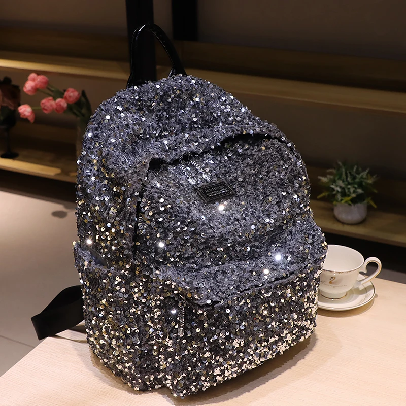 Plecak damski z cekinami, błyszczący, modny plecak na studia, luksusowy tornister szkolny, 2025