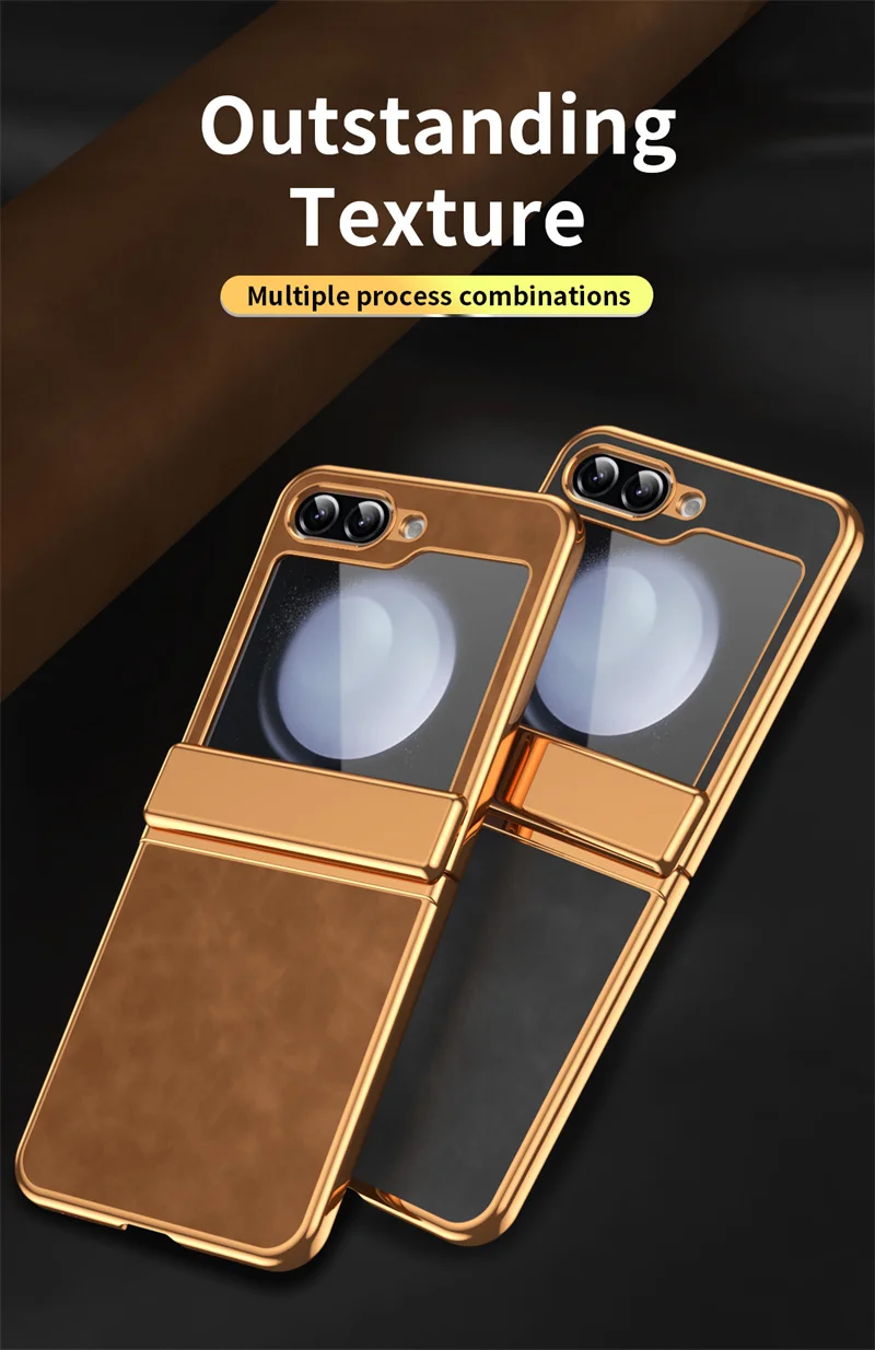 

Plated PC leather pattern Central hinge all inclusive phone Case for Samsung Z Flip 3 4 5 6 ultra-thin Anti drop Phone Case