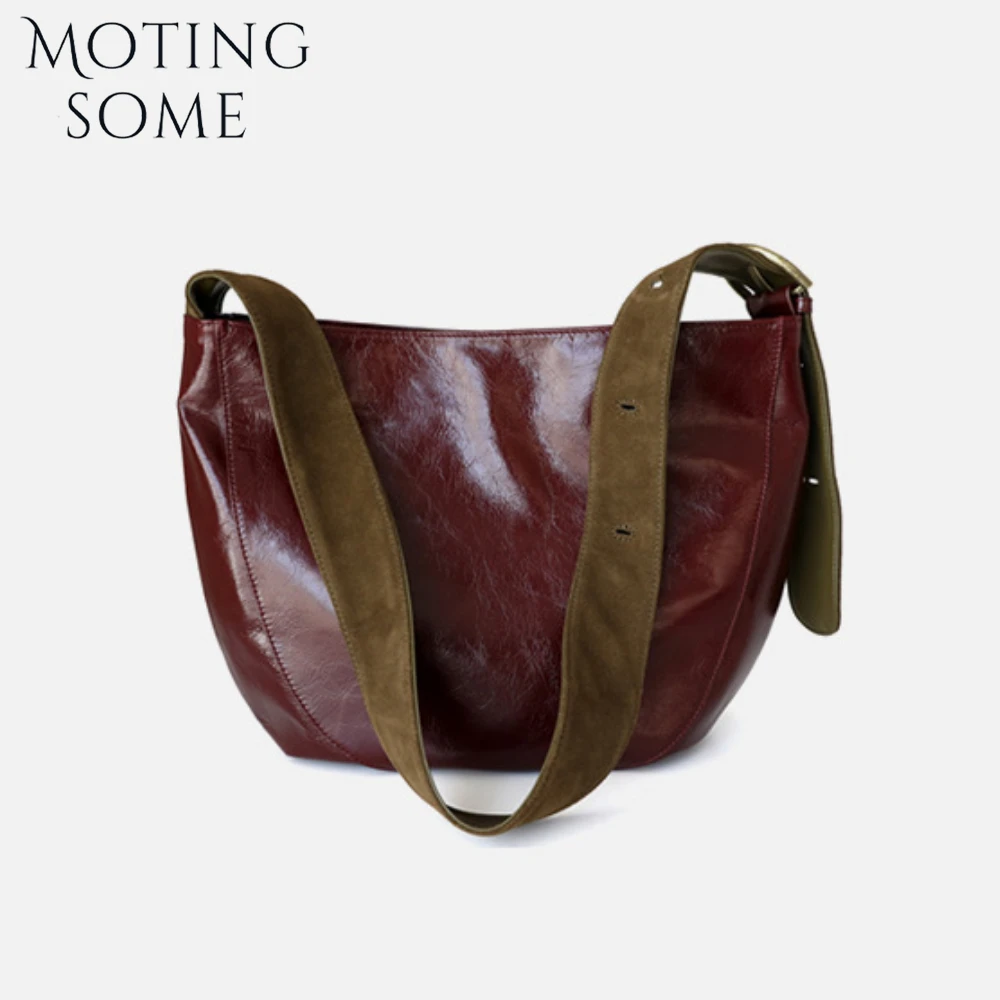 Motingsome Bag Retro Saddle Bags 100% Cow Leather Woman Shoulder Messenger Bags Vintage Lady Crossbody Hobos Casual Tote 2025