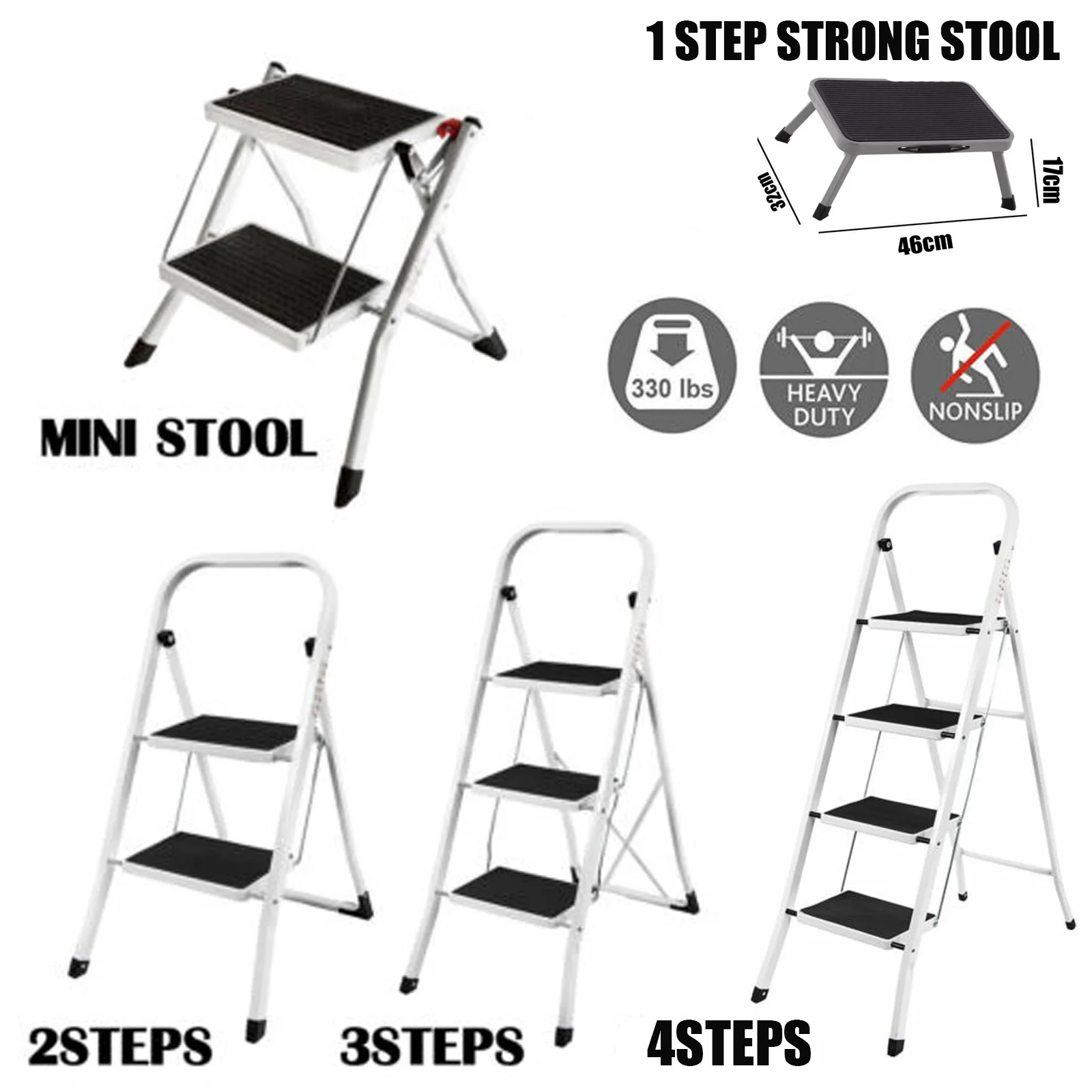 DayPlus Safety Folding Step Stool 2-4 Step Ladder Portable Foldable Stepladder Anti Slip Feet  for Indoor Outdoor Home Office