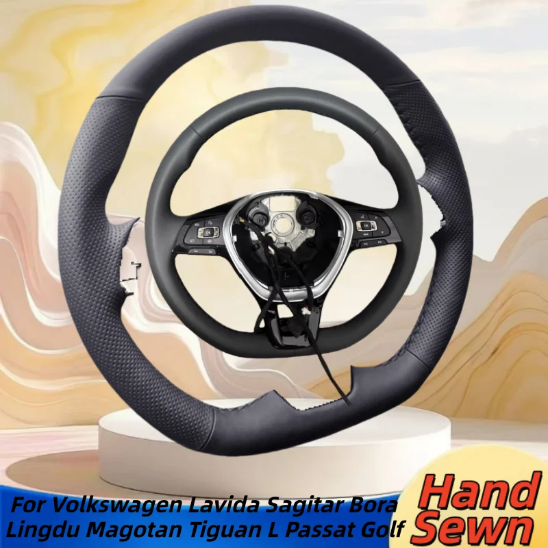 

Сшитый вручную кожаный чехол на руль автомобиля из микрофибры для Volkswagen Lavida Sagitar Bora Lingdu Magotan Tiguan L Passat Golf