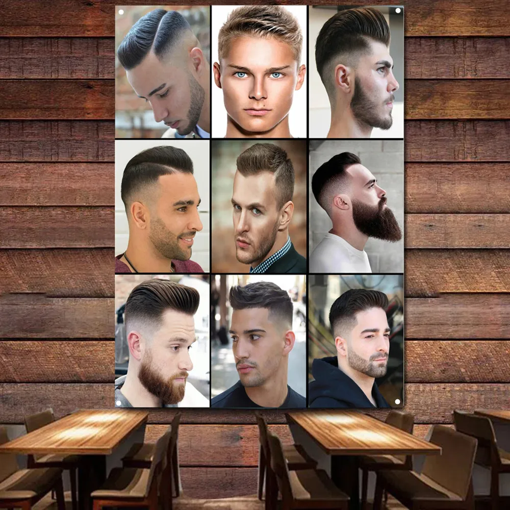 Best Men's Hairstyle Poster Wall Art Tapestry Banner Flag Barber Shop Home Decor Signboard Haircut & Shave Service Wall Charts 0