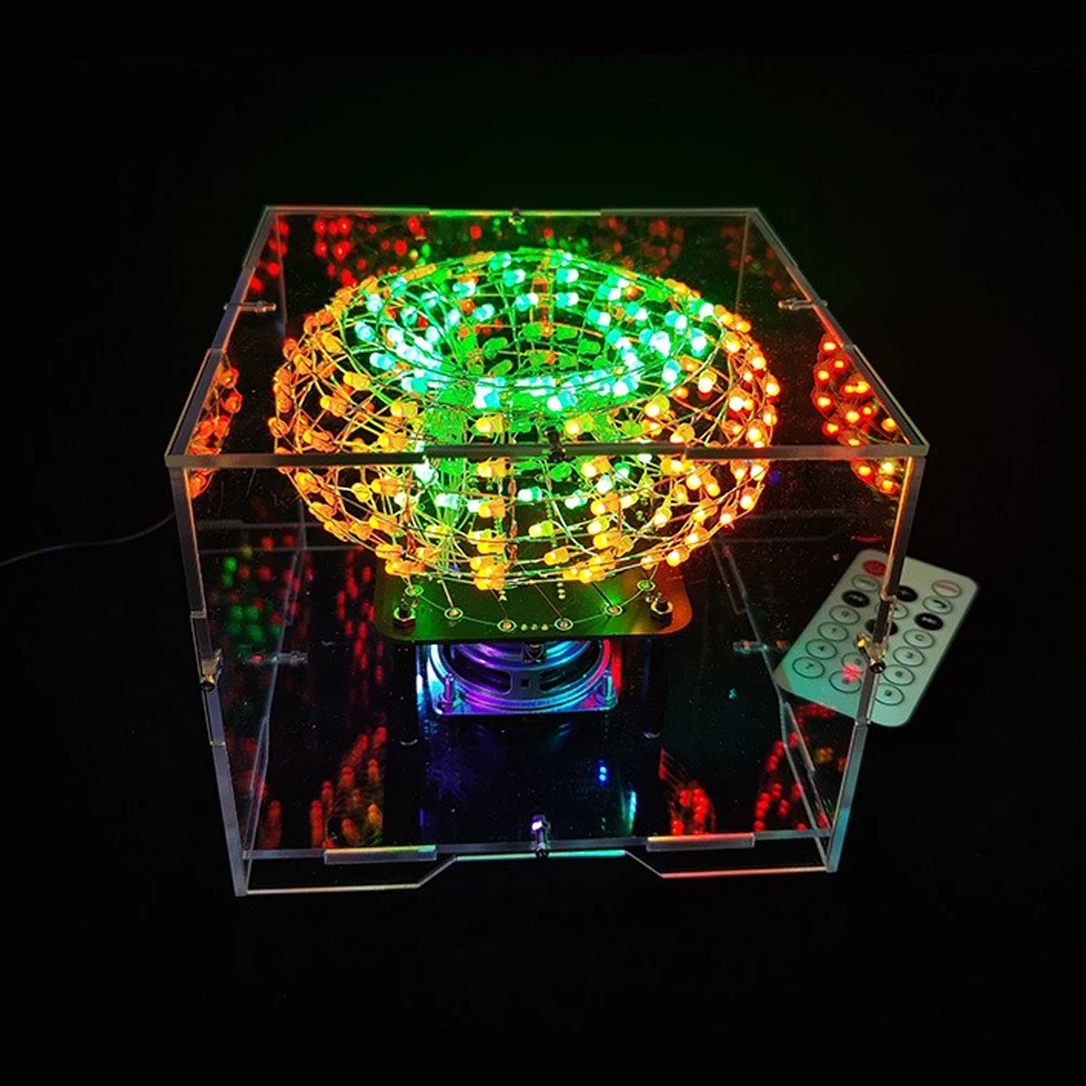 DIY Halo Cube BT Speaker Kit LED Colorful Light Spectrum Infrared Remote Control Welding Practice DIY Kit Electronic DC5V