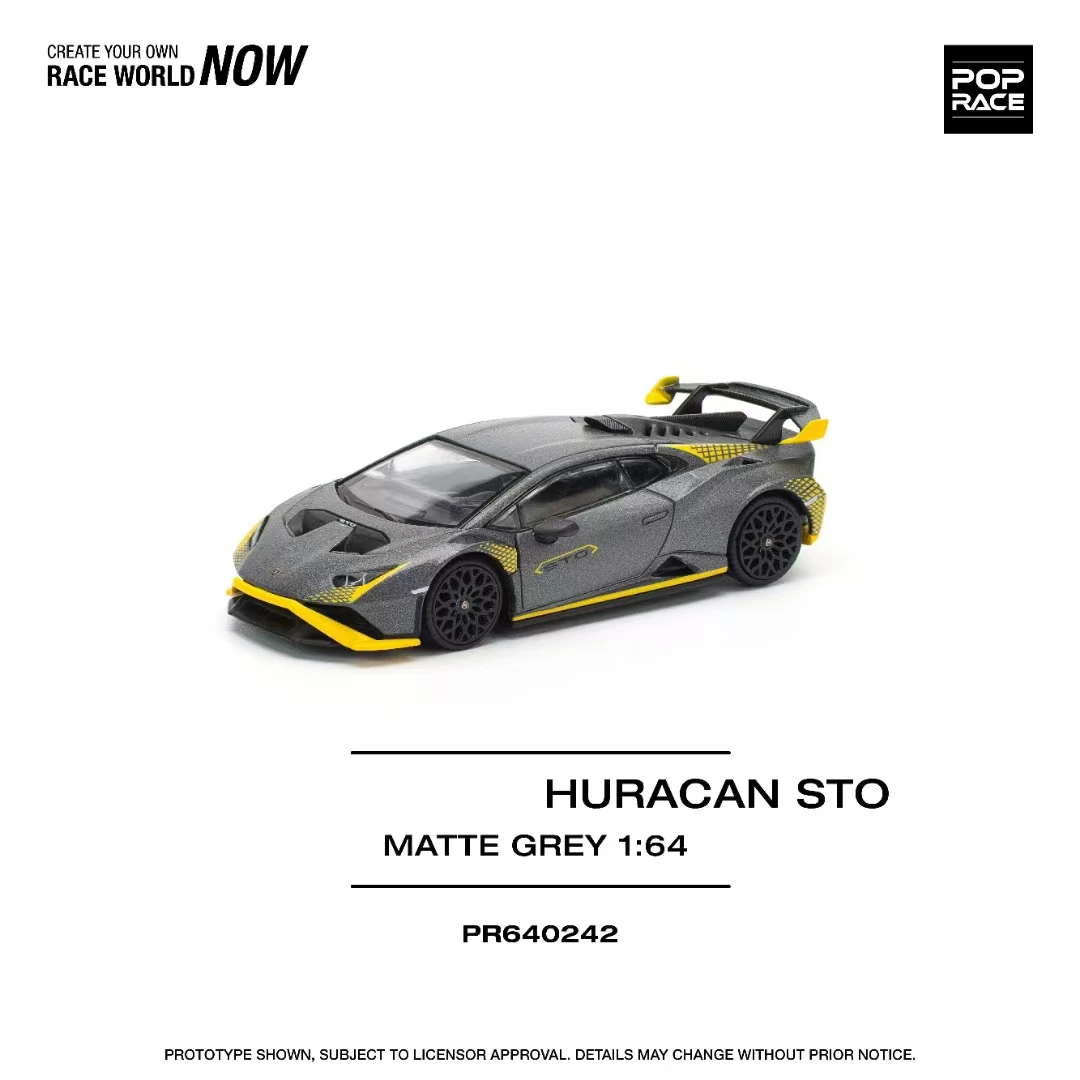 PreSale POP RACE 1:64 Huracan STO Matte Grey Openable Hood Diecast Diorama Car Model Toy