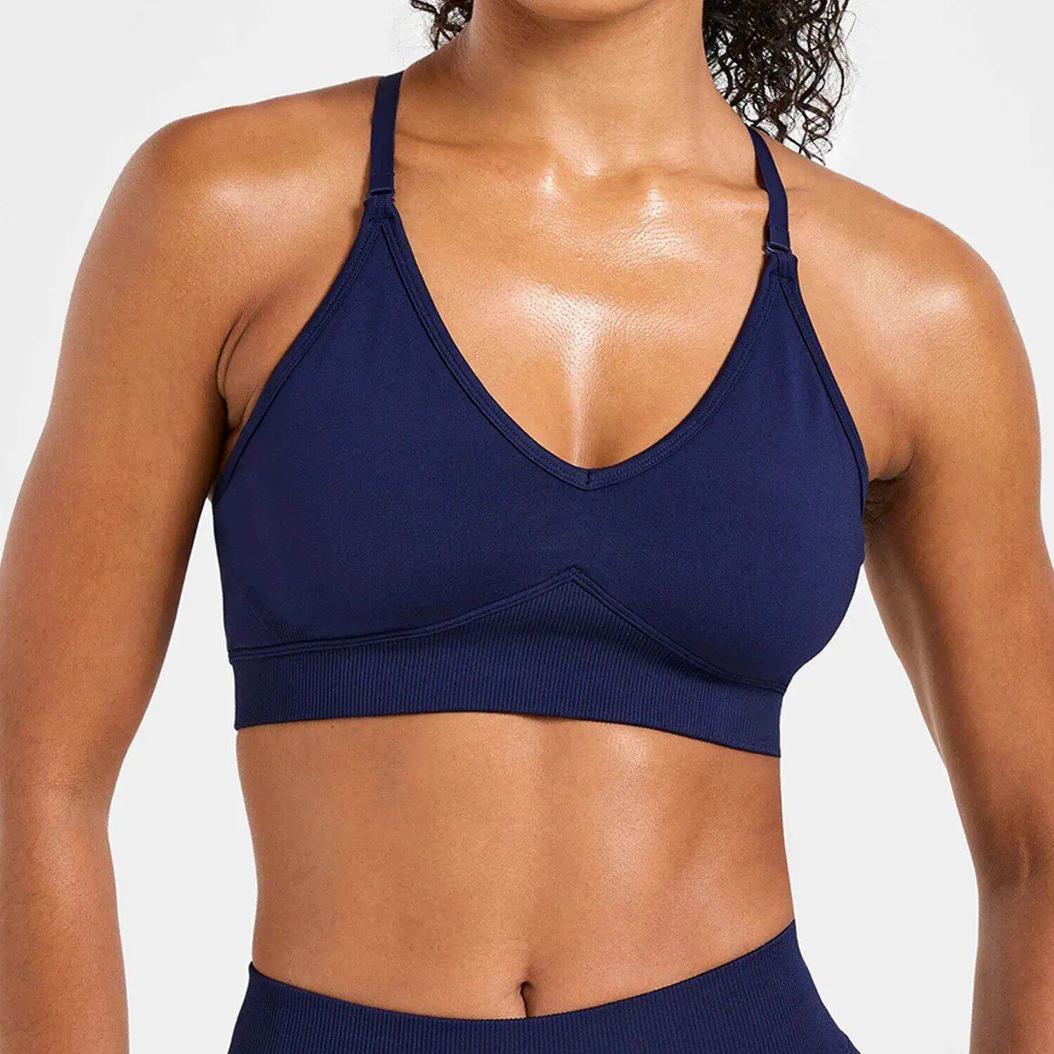 

Seamless Thin Strap Sports Bra Women's Fitness Running Yoga Tank Top Cross Back Adjustable Strap Moisture Wicking No Steel Ring