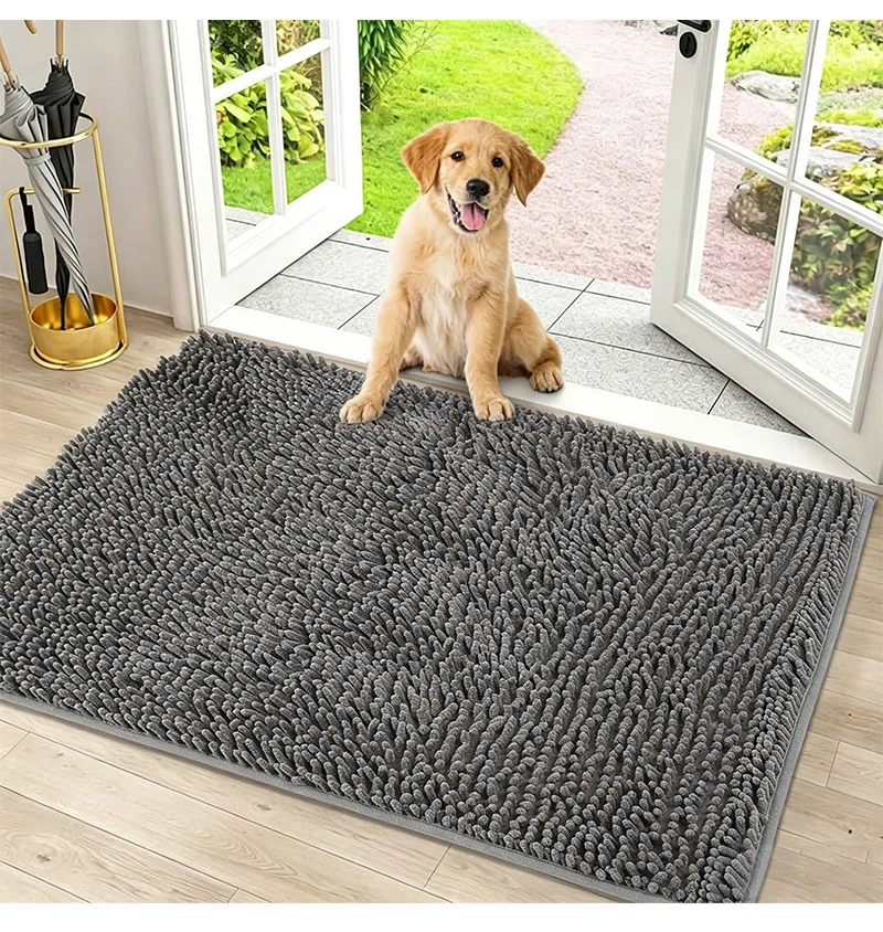 Superabsorbierende Hunde-Türmatte, Rutschfester Boden, Waschbarer Eingangsteppich, Hält Böden Sauber, Perfekt für Schmutzige Nasse Schuhe & Pfoten, Grau – Detail 9