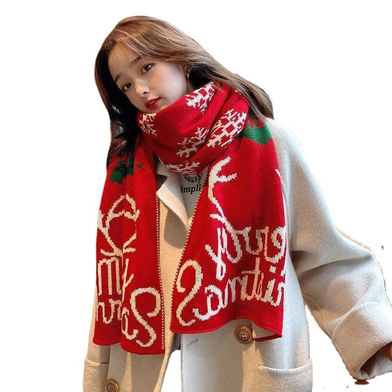 هدية عيد ميلاد وشاح أحمر أنثى الشتاء منقوشة تنوعا زوجين السنة الجديدة عيد الميلاد محبوك الصوف الراقية وشاح