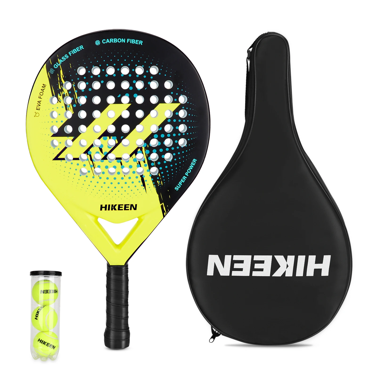 Hikeen Padel Racket Carbon Glass Fiber with EVA Foam Core, Padel Racket Durable and Well-Balanced Paddle for Beginners and Inter