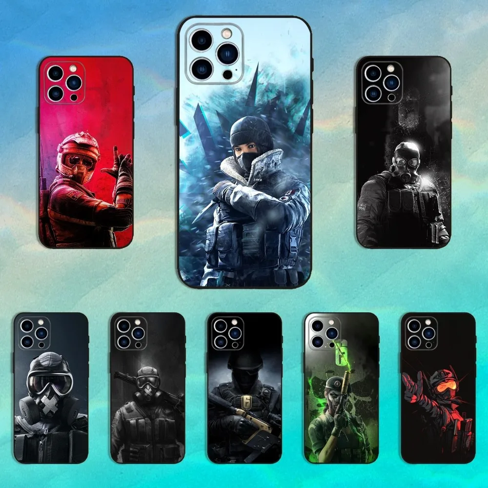 

R-Rainbows Six-Siege Game Phone Case For iPhone 16,15,14,13,12,11 Plus,Pro Max,XS,X,XR,SE,Mini,8,7,Soft Silicone Black Cover