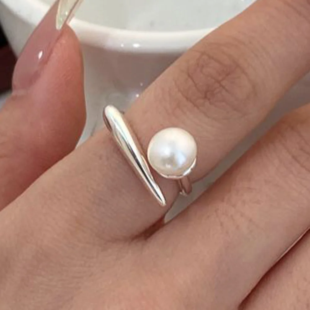 

925 Sterling Silver Ring For Women Pearl Simple Open Vintage Handmade Ring Allergy For Party Birthday Gift