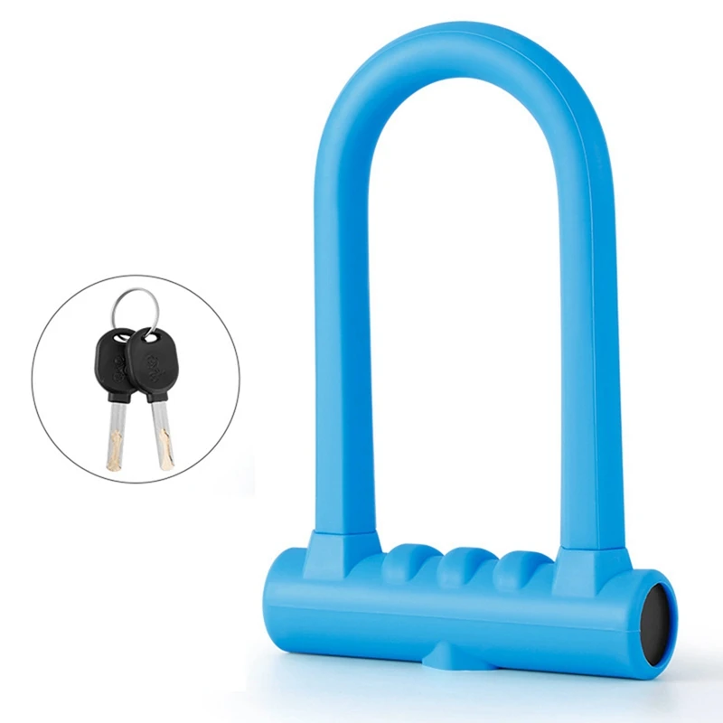 1 Piece Bike Lock Anti-Theft Mountain Bike Road Bike Silicone U-Lock Alloy Steel Blue