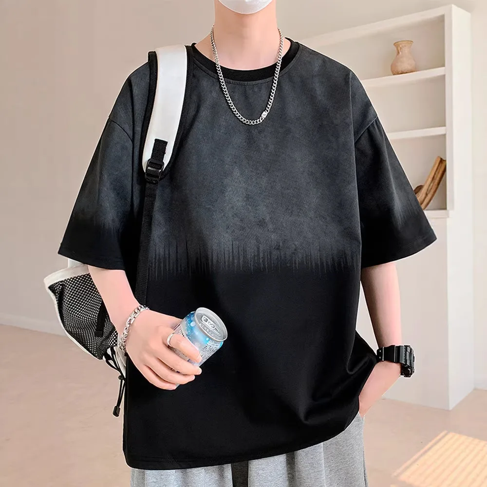 Gradual change contrasting color short-sleeved t-shirt men's summer half-sleeved t-shirt