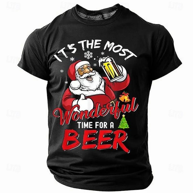 

Christmas Men's Funny Christmas T-shirts Santa Claus Oktoberfest Beer Casual Street Style 3D Printed Tee Sports Holiday Clothing
