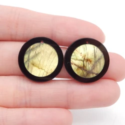 Wholesale, Natural Labradorite and Obsidian Intarsia Earring Bead,Fashion Earring Jewelry,20x20x3mm,4.9g